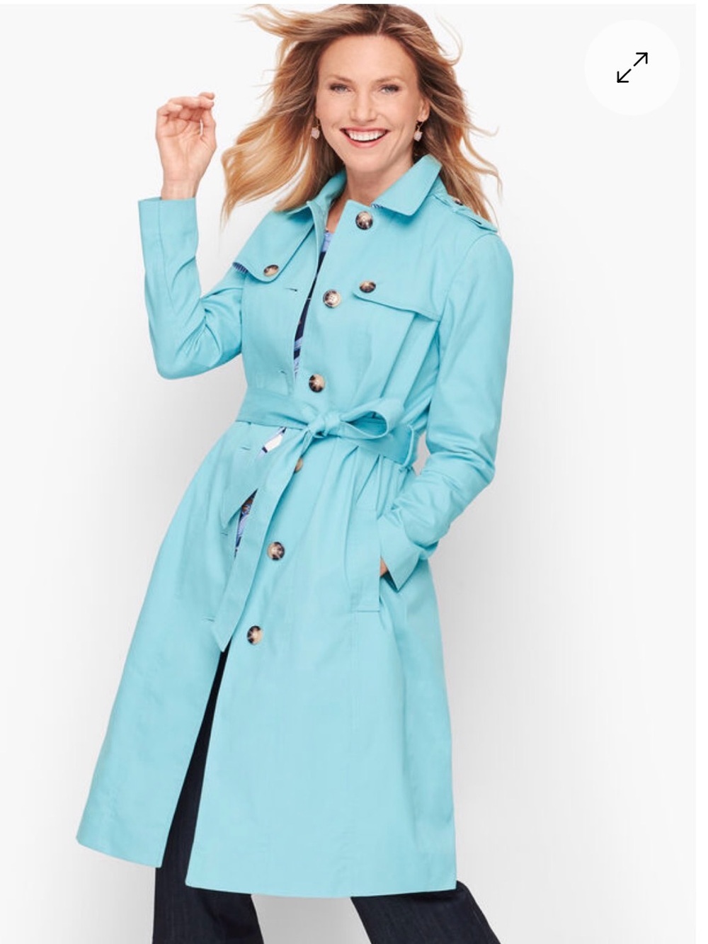 Talbots Long Trench Coat Women Large Overcoat Light Blue Belted Classic Casual L